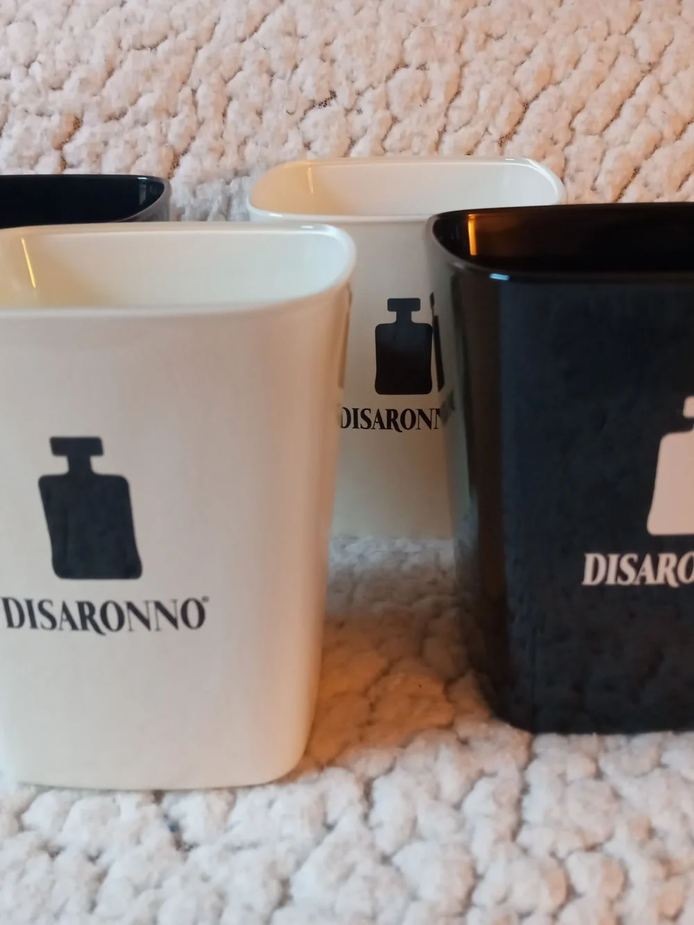 Set of 4 Black and White Glass Disaronno Rocks Glasses Short Tumblers